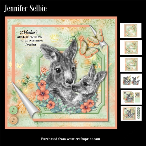Mothers Day - Kangaroo and Baby in Orange and Green