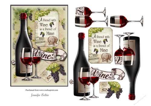 Bottle Red Wine and Glasses 5 x 7