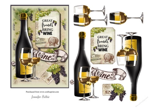 Bottle White Wine and Glasses 5 x 7