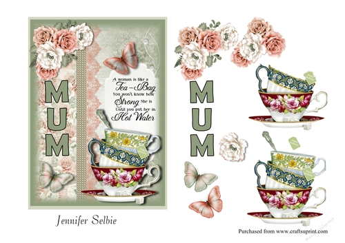 Teacups and Butterflies in Green and Peach