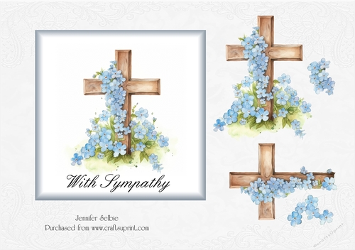 Sympathy Forget-me-nots on a wooden cross