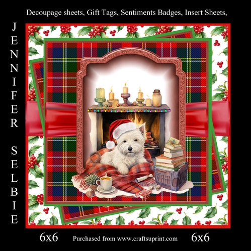 Westie by the fire at Christmas