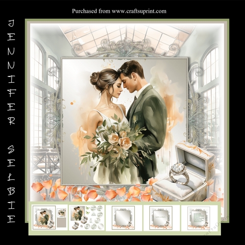 Bride and Groom in Green and Peach 8 x8