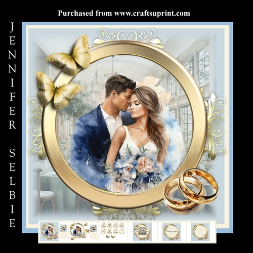 Bride and Groom in Cream and Blue 8x8