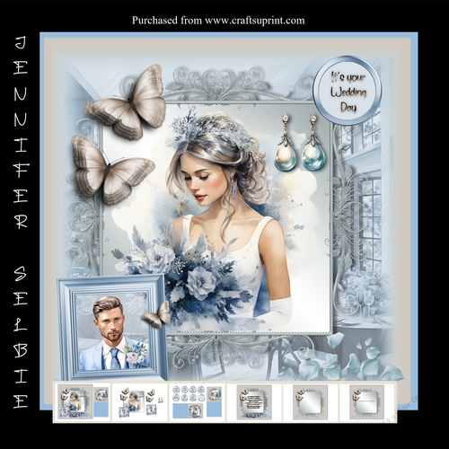 Bride and Groom in Blue and Brown 8x8