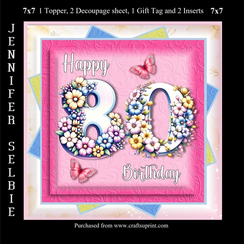 80th Birthday in Flowers fits 7x7