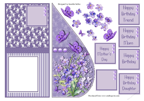 Purple Pansies with Butterflies