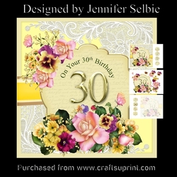 30th Birthday Card Female with Flowers in Yellow