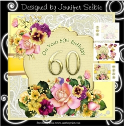 60th Birthday Card Female with Flowers in Yellow