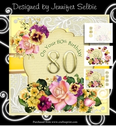 80th Birthday Card Female with Flowers in Yellow
