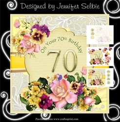 70th Birthday Card Female with Flowers in Yellow