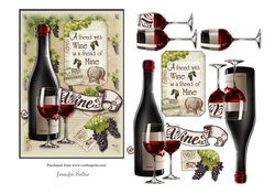 Bottle Red Wine and Glasses 5 x 7