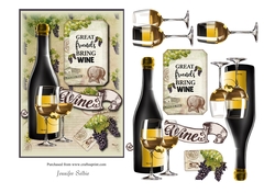 Bottle White Wine and Glasses 5 x 7
