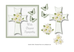 Sympathy Card Lilies on Cross with Butterflies 6 x 6