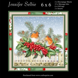 Two Robin sitting on fence card size 6 x 6
