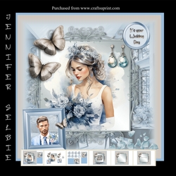 Bride and Groom in Blue and Brown 8x8