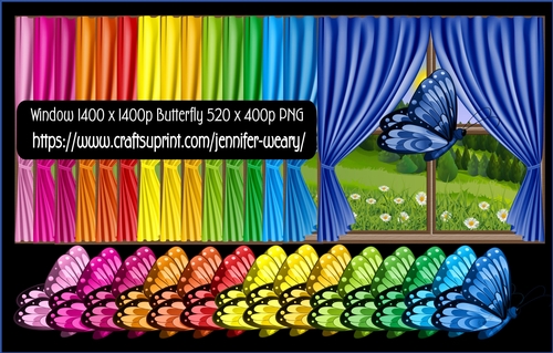 Window View Curtain with butterflies-Colorful