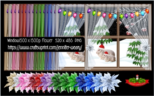 Window View Sheer Curtain Poinsettias-Christmas Time