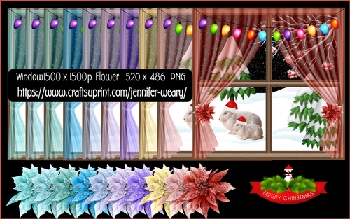 Window View Sheer Curtain Poinsettias-Jolly Christmas
