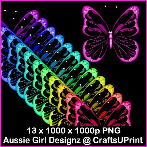 22 Neon Rainbow Butterflies 