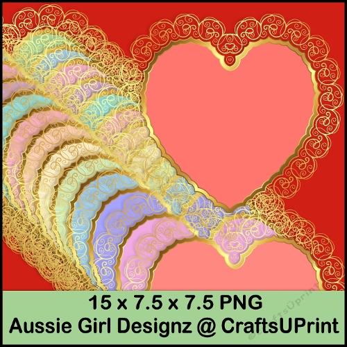 Gold Border Hearts-Valentine 2 Mats