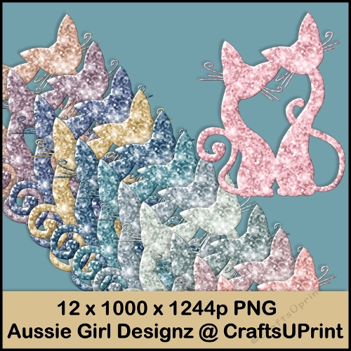 Elegant Neutral Glitter Cats