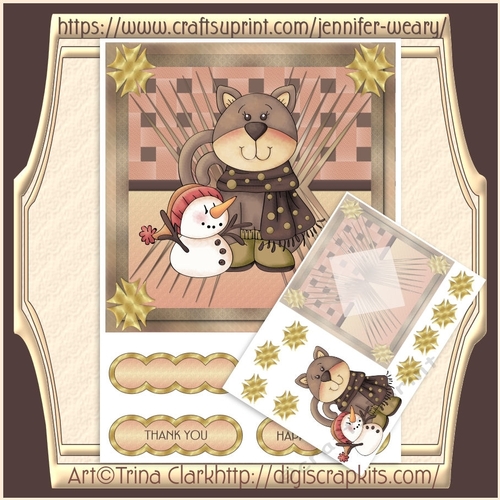 Kitty with Snowman Card Topper