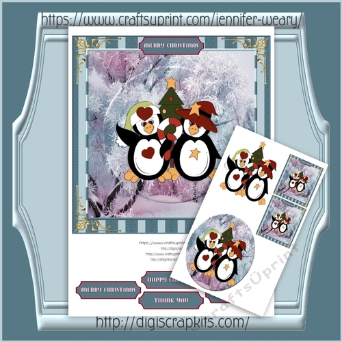 Christmas Penguins In Front of Tree