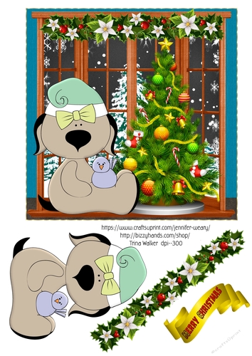 Christmas Window Puppy 7x7