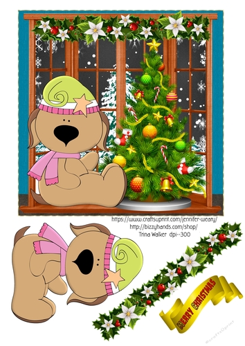 Christmas Window Puppy 2 7x7
