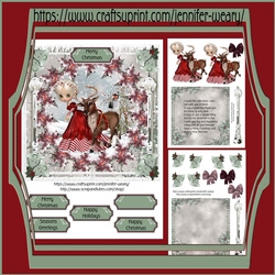 Poinsettias in A Ring-Christmas Girl & Reindeer & Robin