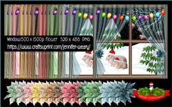 Window View Sheer Curtain Poinsettias-Candyland