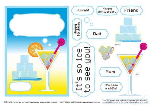 A5 card So Ice To See You! Decoupage