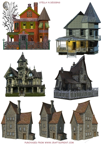 WITCH TOWN DECOUPAGE 2 - HAUNTED HOUSES
