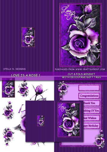 LOVE IS A ROSE 1 - CUT & FOLD MINIKIT W. DECOUPAGE