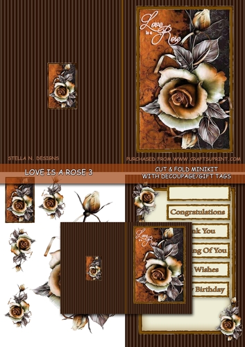 LOVE IS A ROSE 3 - CUT & FOLD MINIKIT W. DECOUPAGE