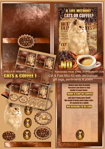 CATS & COFFEE 1 - MINI KIT W. DECOUPAGE & POEM