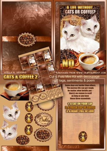 CATS & COFFEE 2 - MINI KIT W. DECOUPAGE & POEM