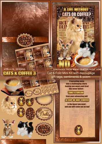 CATS & COFFEE 3 - MINI KIT W. DECOUPAGE & POEM