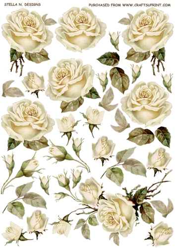 WHITE VINTAGE ROSES DECOUPAGE