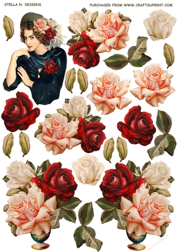 ART DECO LADY WITH ROSES