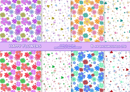 HAPPY RETRO FLOWERS A4 BACKGROUND KIT