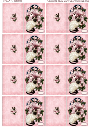 SIAMESE CAT WITH ROSES GIFT TAGS