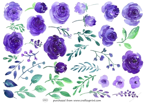 BLUEBERRY ROSES A4 CRAFT SHEET