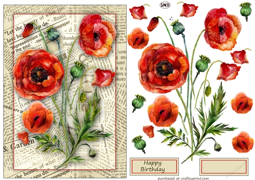 BOTANICAL POPPIES DECOUPAGE TOPPER