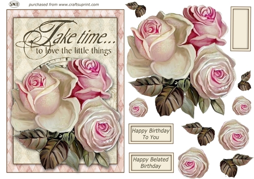 BIRTHDAY VINTAGE ROSES DECOUPAGE TOPPER