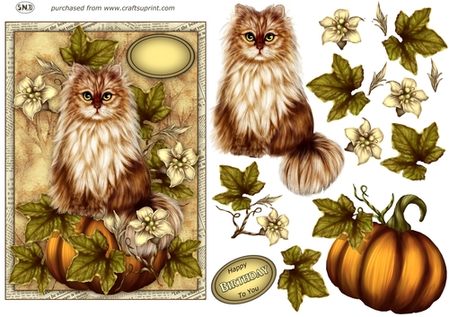 AUTUMN CAT DECOUPAGE TOPPER
