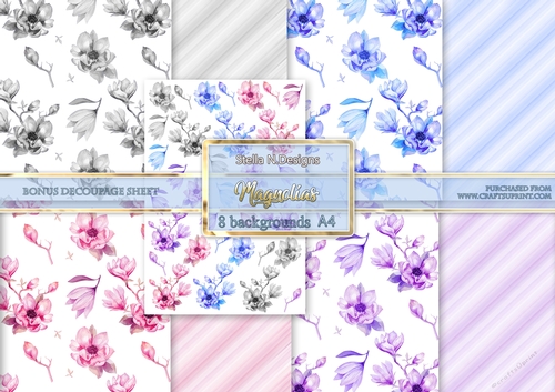 MAGNOLIAS A4 BACKGROUND KIT WITH BONUS DECOUPAGE