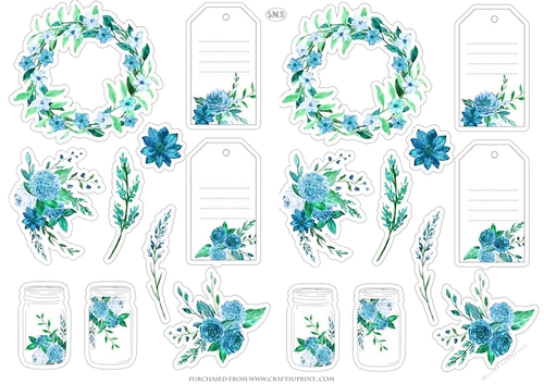 FLORAL STICKERS TEAL