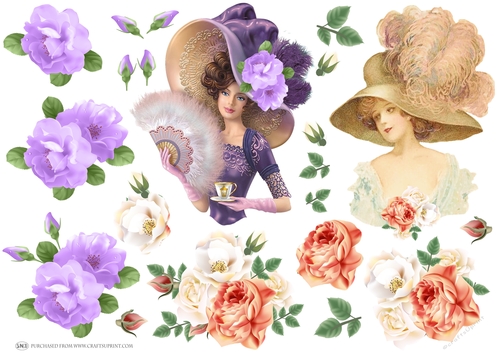 VINTAGE LADIES WITH ROSES DECOUPAGE
